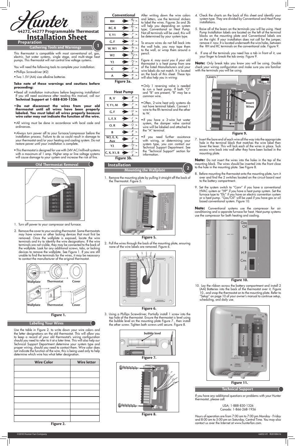 Hunter Fan 44277 User Manual | 2 pages | Also for: 44272 hunter thermostat diagram in color 