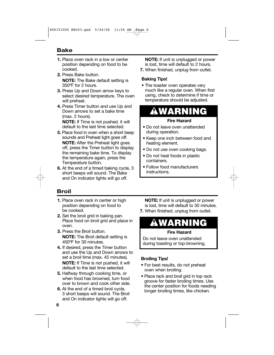 Wwarning | Hamilton Beach 840151000 User Manual | Page 6 / 36