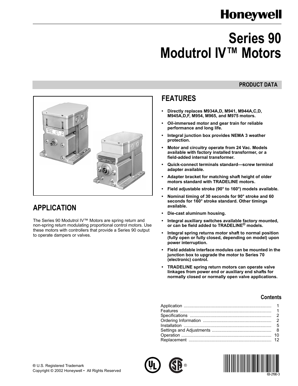 Honeywell Modutrol IV Motors Series 90 User Manual | 12 pages