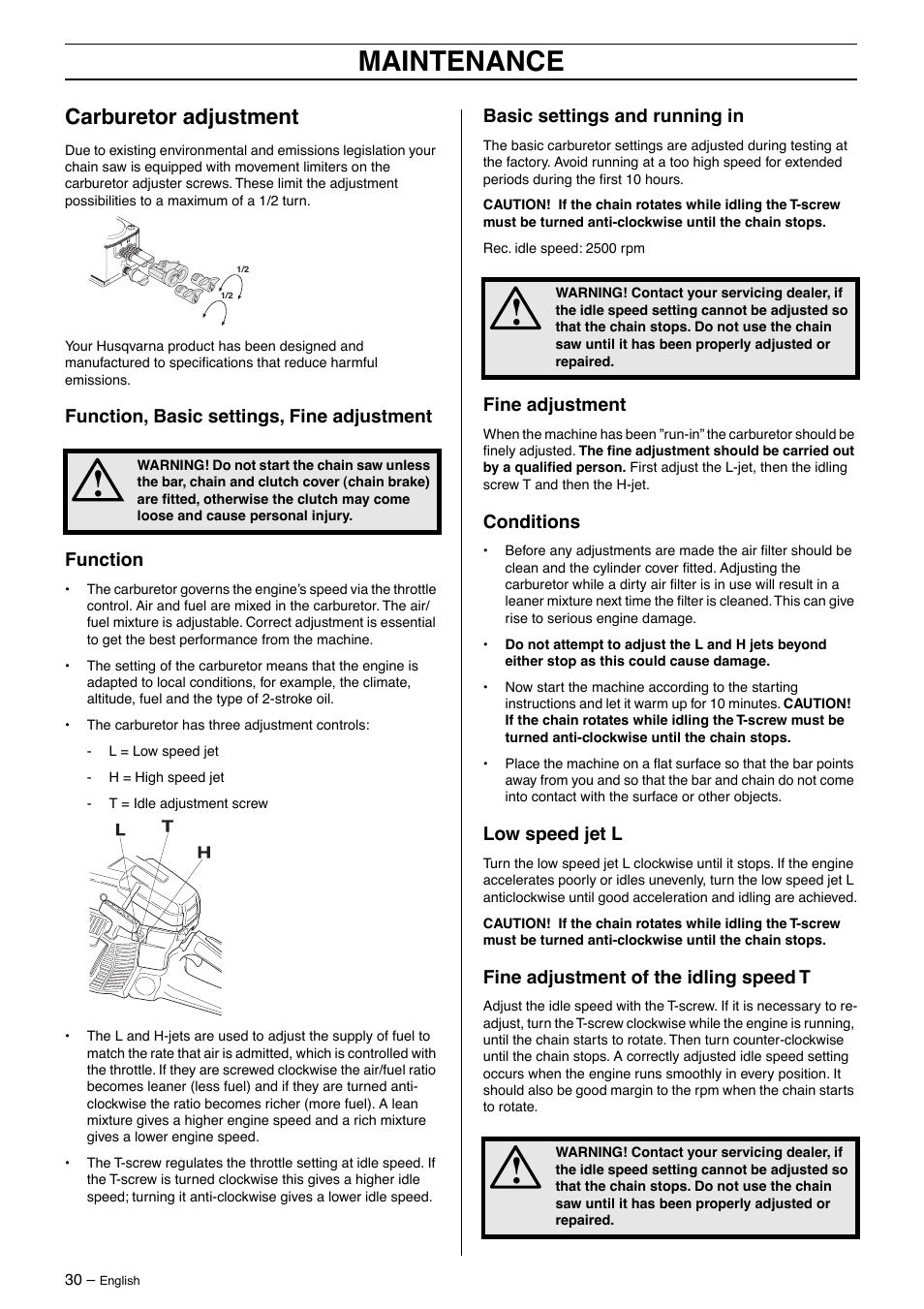 Carburetor Adjustment Function Basic Settings Fine