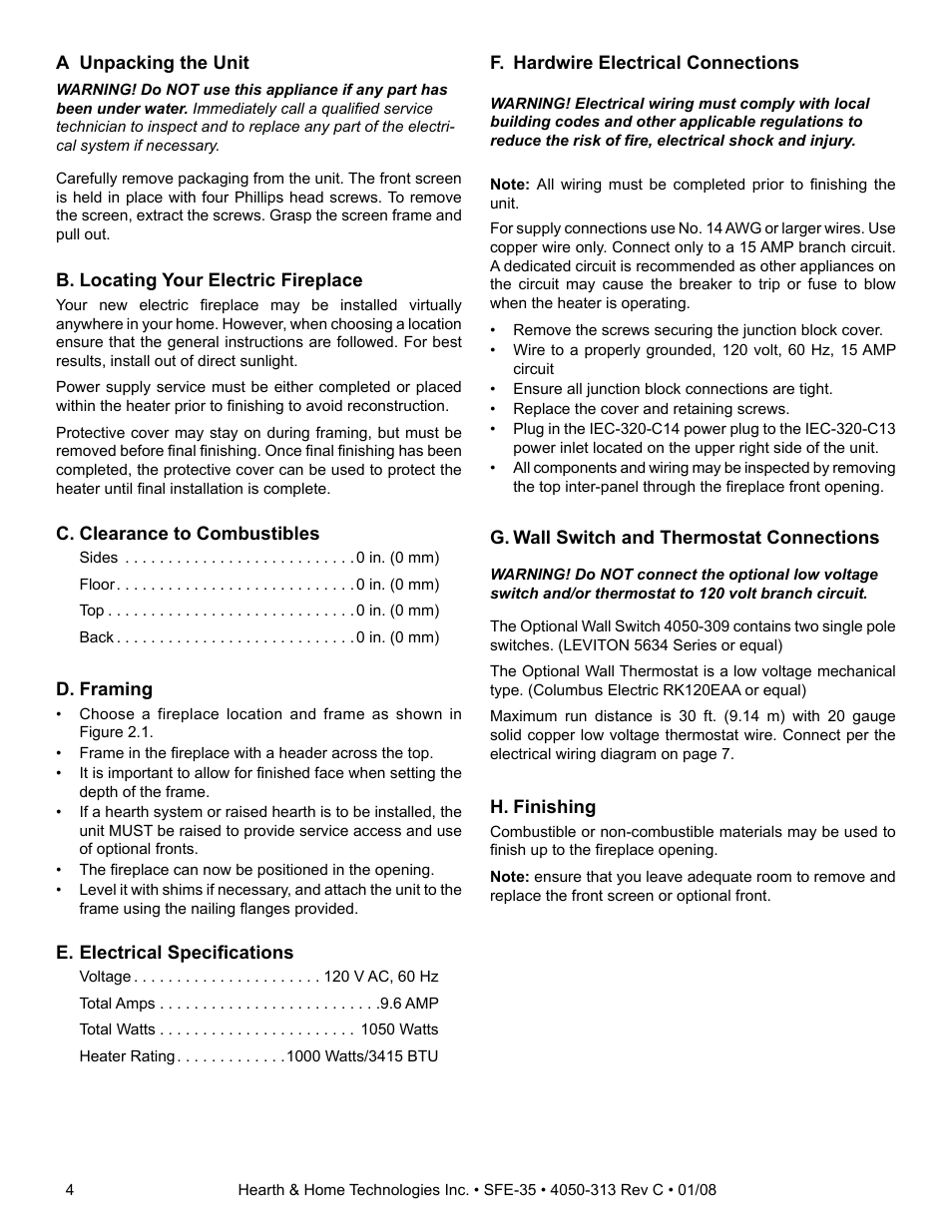 Hearth And Home Technologies SIMPLIFYRE SFE 35 User Manual