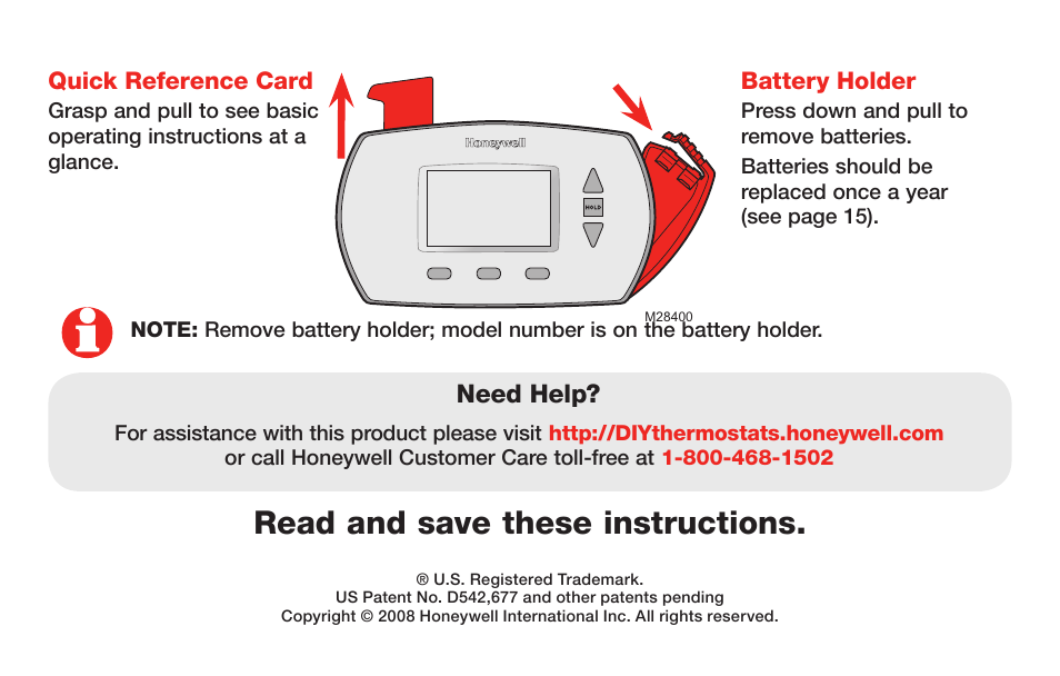 Read and save these instructions | Honeywell RTH6400 User Manual | Page