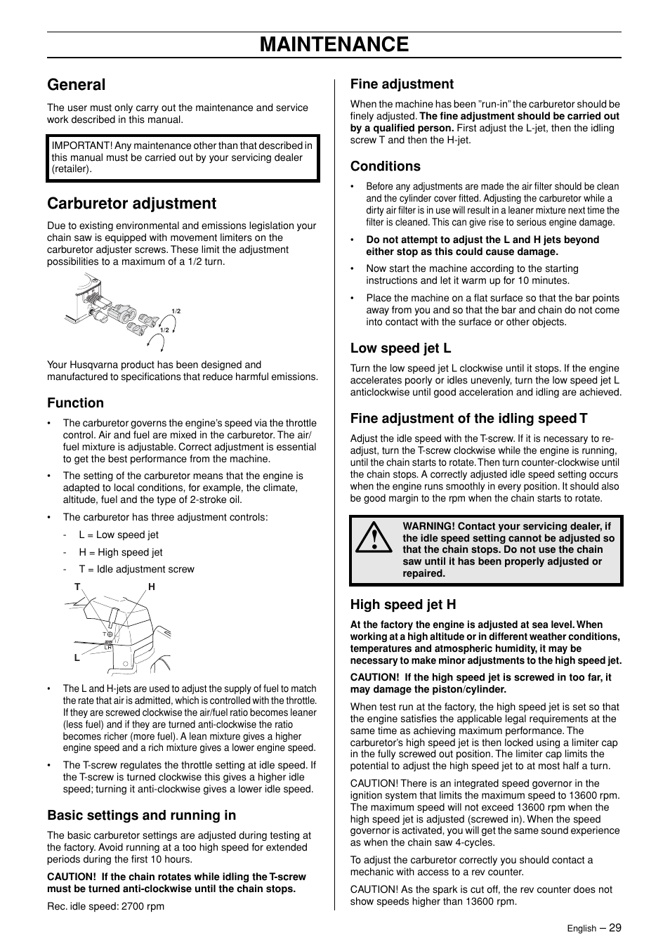 General Carburetor Adjustment Function Husqvarna 362xp