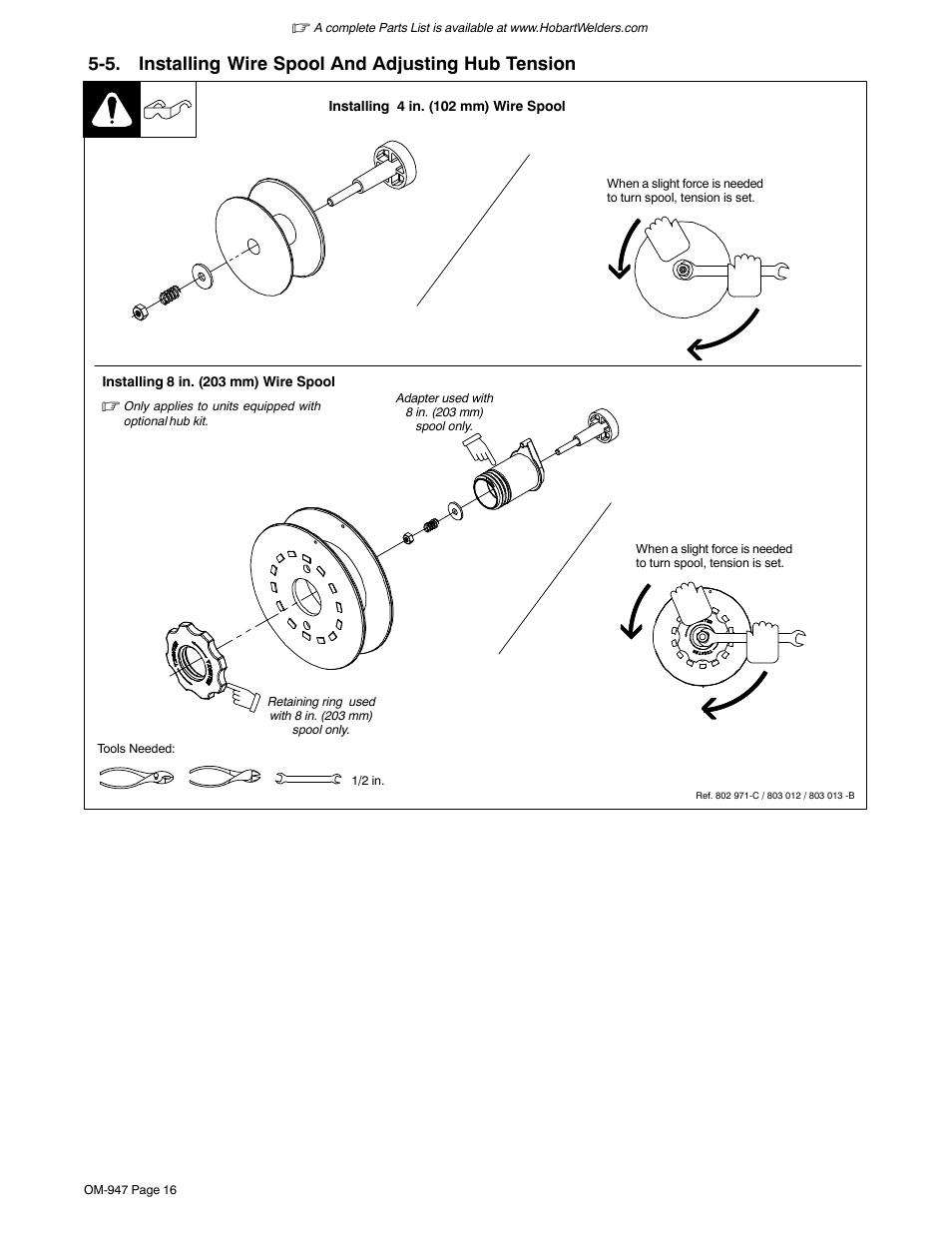 5. installing wire spool and adjusting hub tension | Hobart Welding