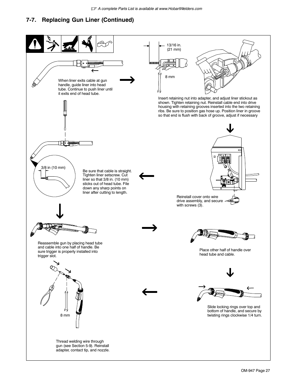 7 . replacing gun liner (continued) | Hobart Welding Products HANDLER