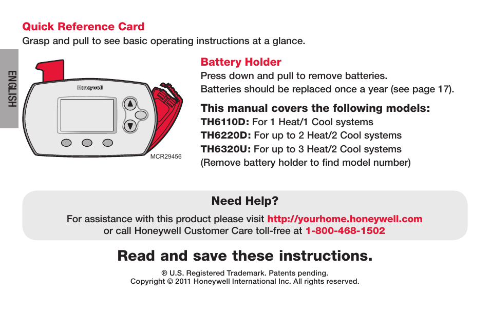 Read and save these instructions | Honeywell FocusPRO TH6000 Series