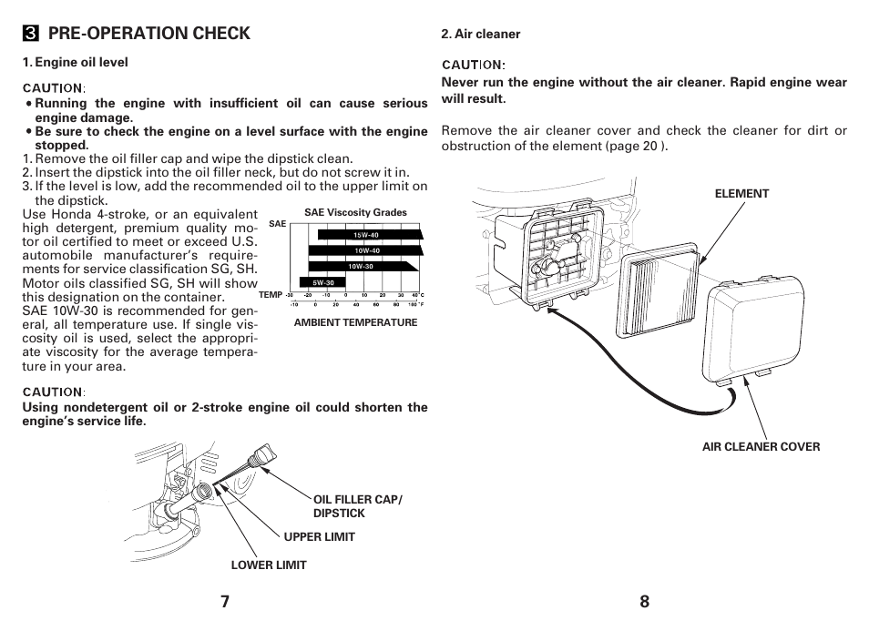 7pre-operation check | HONDA GCV135E User Manual | Page 4 / 16