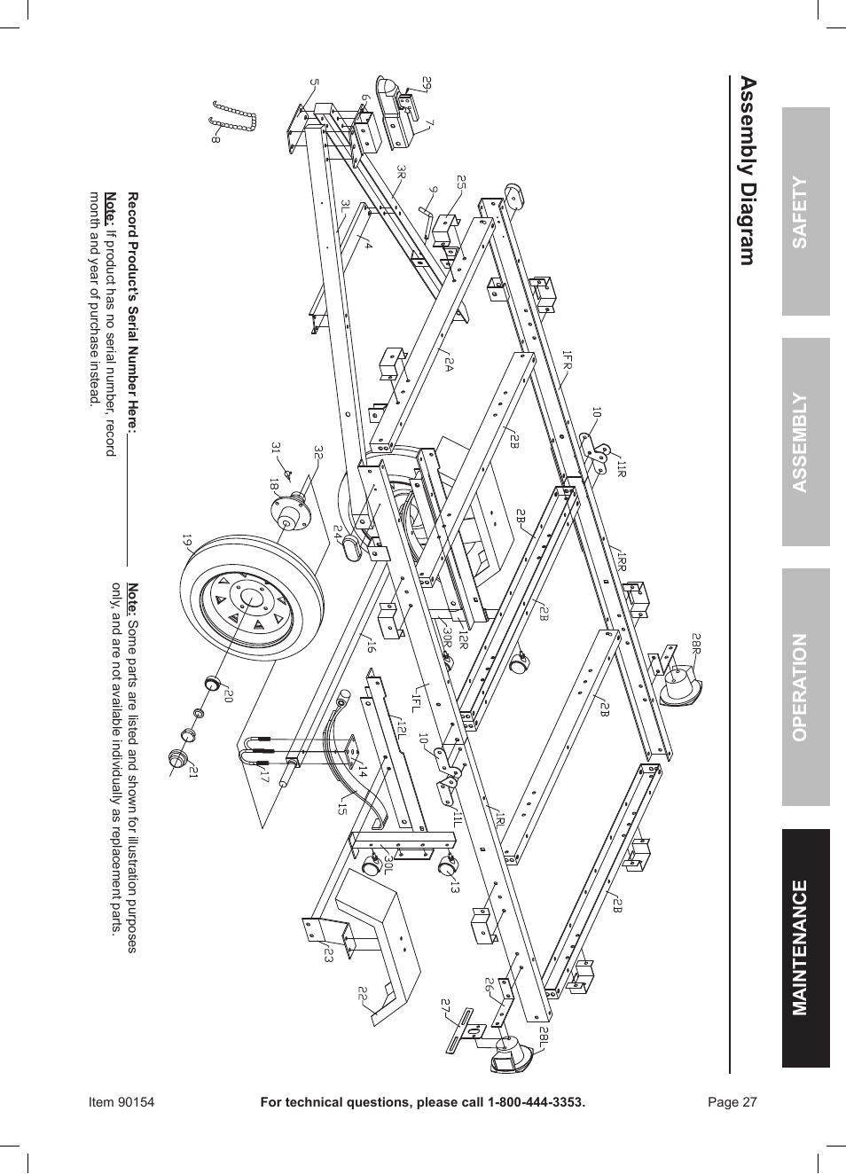 Assembly diagram | Harbor Freight Tools Foldable Utility Trailer 90154