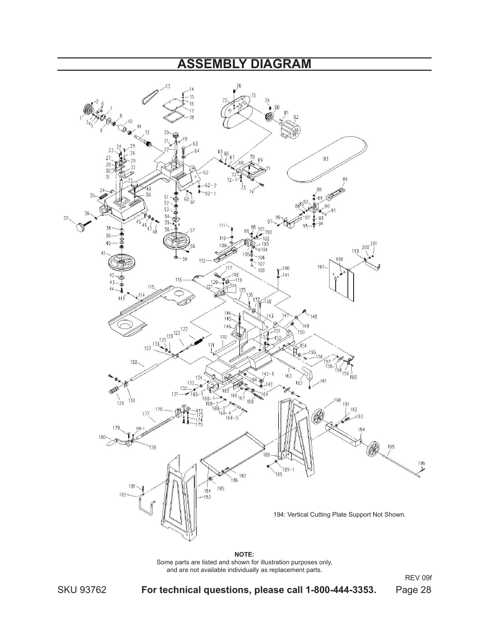 Assembly diagram | Harbor Freight Tools METAL CUTTING BANDSAW 93762