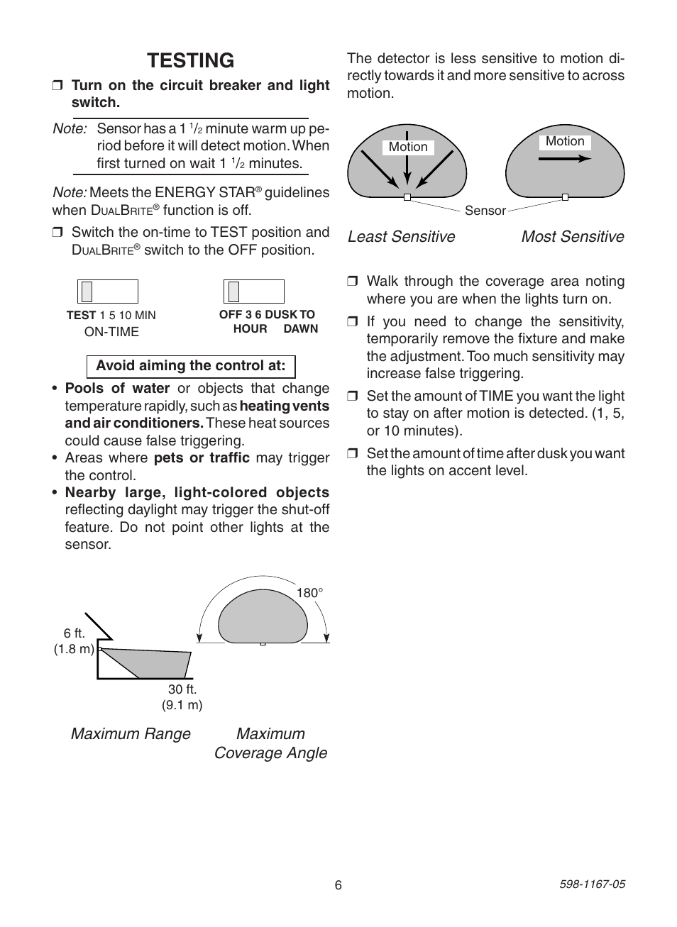 Testing | Heath Zenith DualBrite PF-4192-BK User Manual | Page 6 / 24