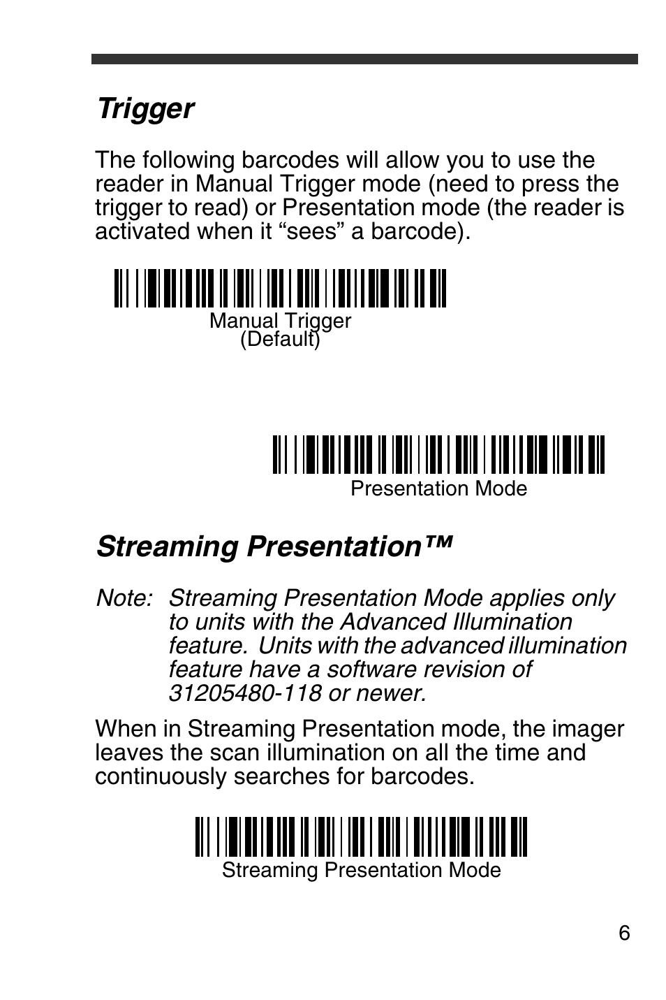 Trigger, Streaming presentation | Honeywell 4600g User Manual | Page 7 / 20