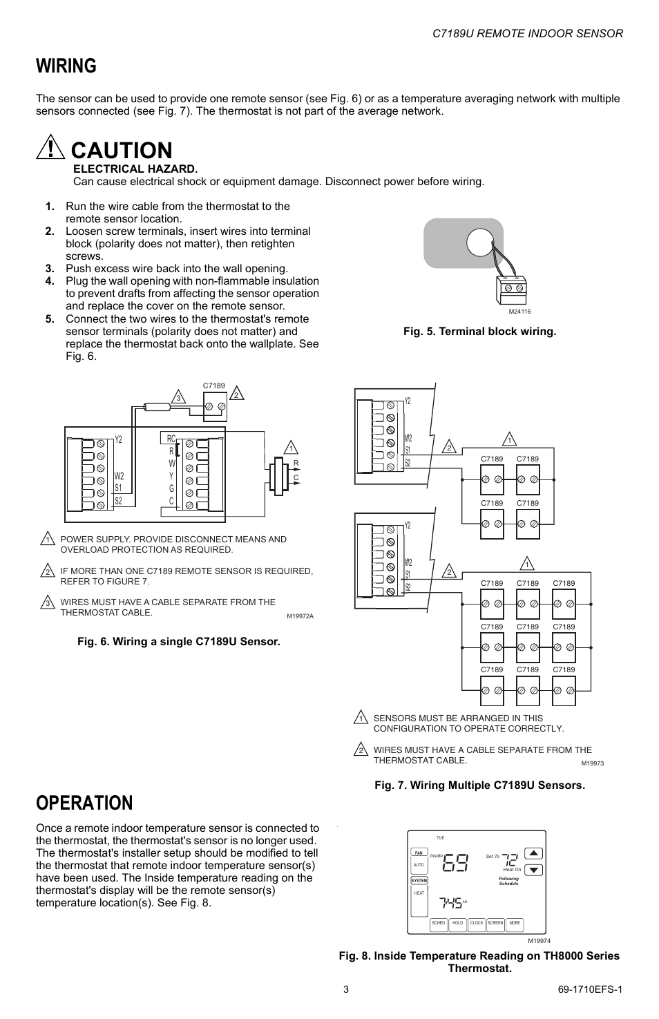Caution, Wiring, Operation | Honeywell C7189U User Manual | Page 3 / 12