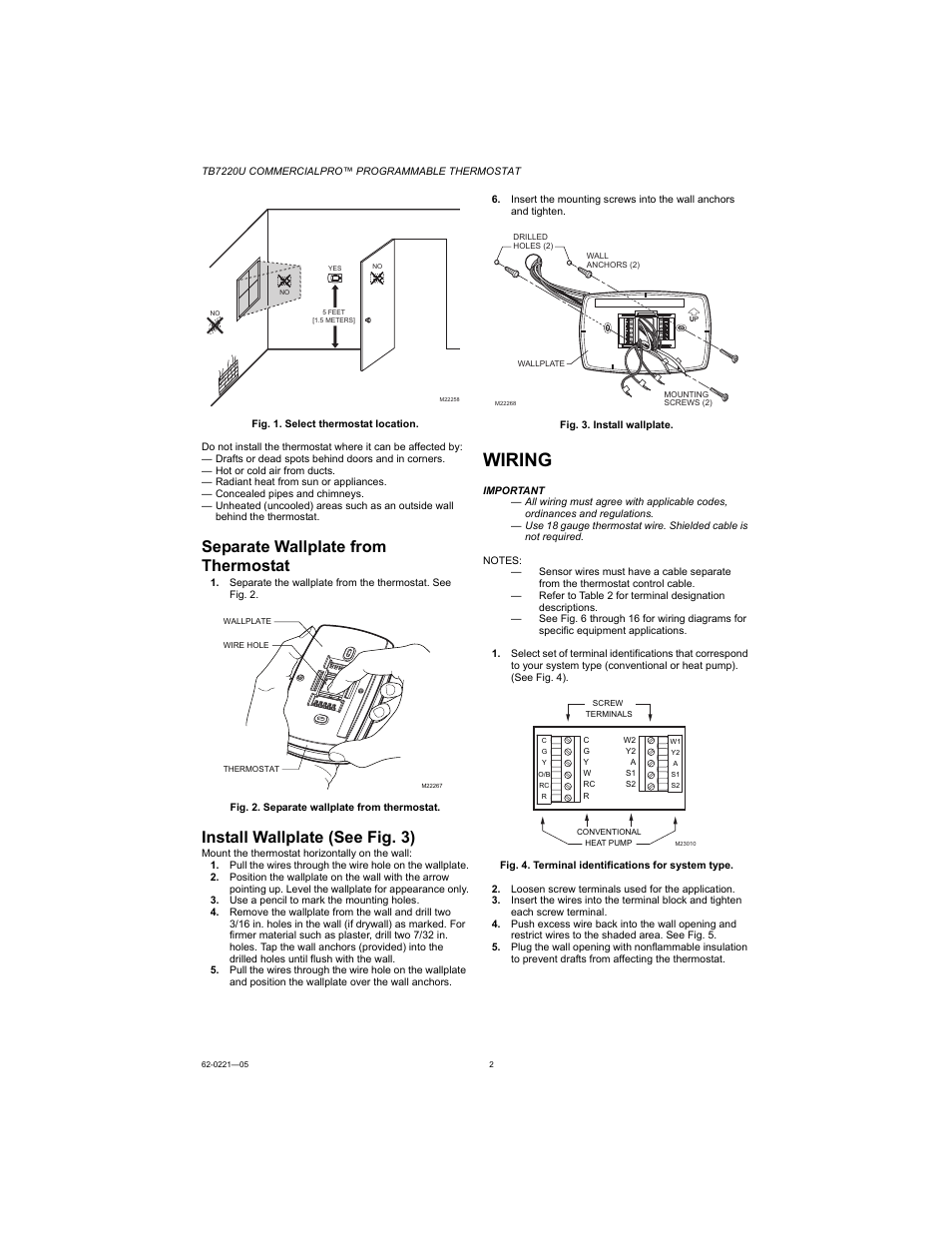 Separate wallplate from thermostat, Install wallplate (see fig. 3