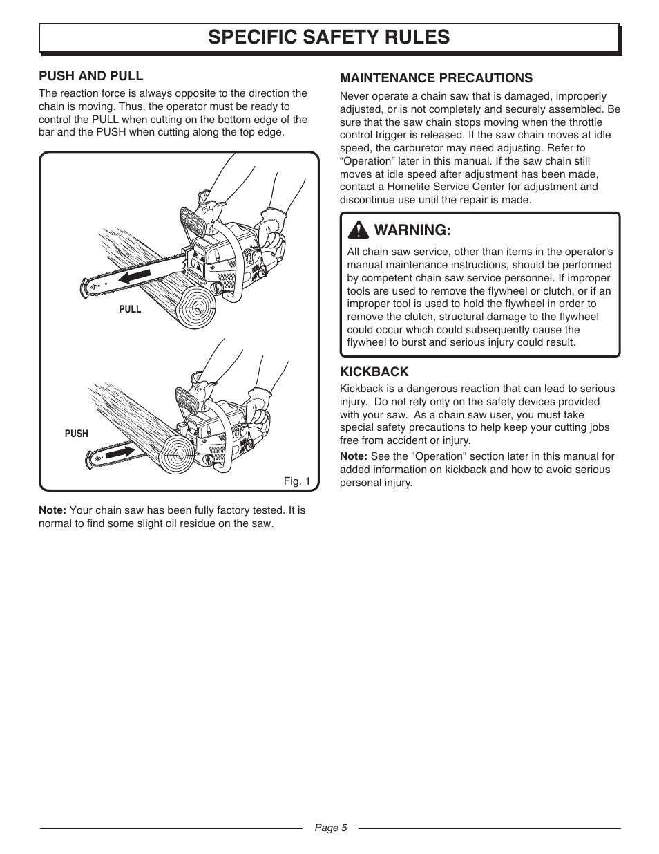 Specific Safety Rules Warning Homelite Ut10947d User