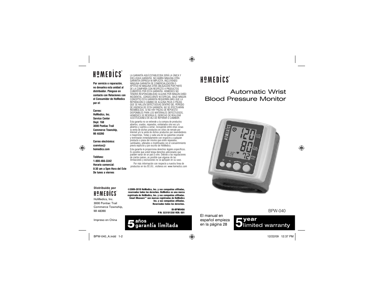 Homedics Blood Pressure Monitor User Manual