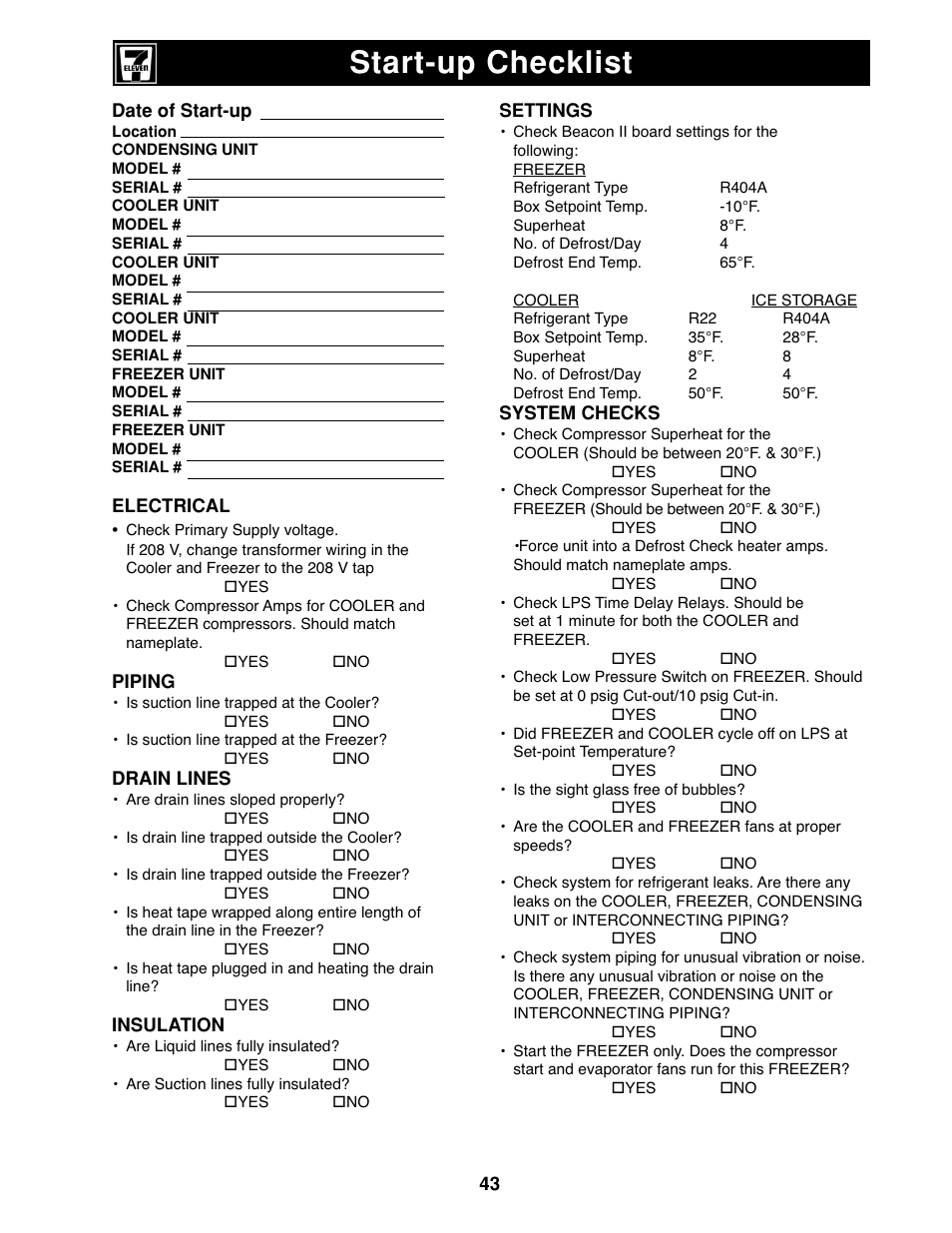 Start-up checklist | Heatcraft Refrigeration Products II User Manual