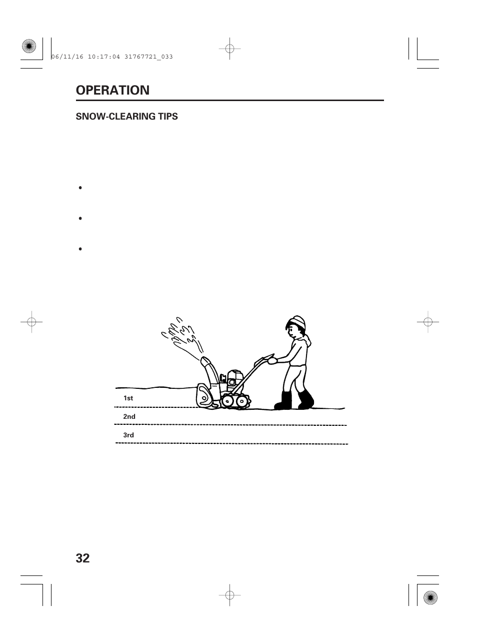 Snow-clearing tips, 32 operation | HONDA SNOWBLOWER HS724 User Manual