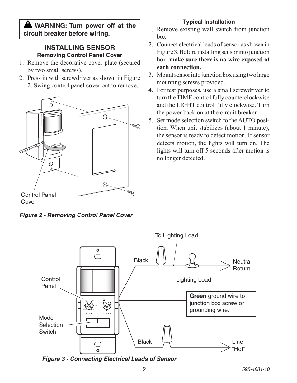 Installing sensor | Heath Zenith Motion Sensor Wall Switch SL-6105 User