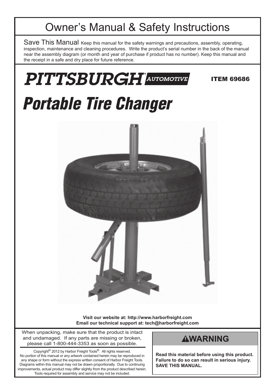 Harbor Freight Tools Pittsburgh Automotive Portable Tire Changer 69686