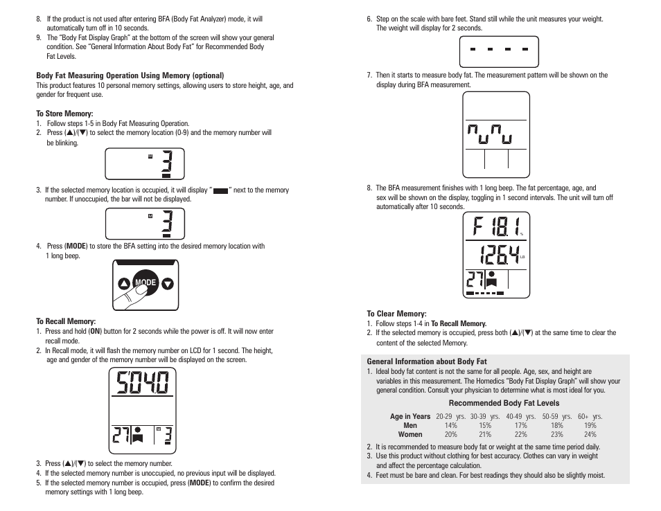 HoMedics Body Fat Monitor User Manual | Page 3 / 8
