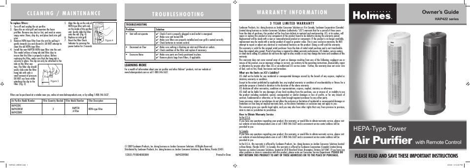 Holmes HAP422 User Manual | 2 pages | Original mode