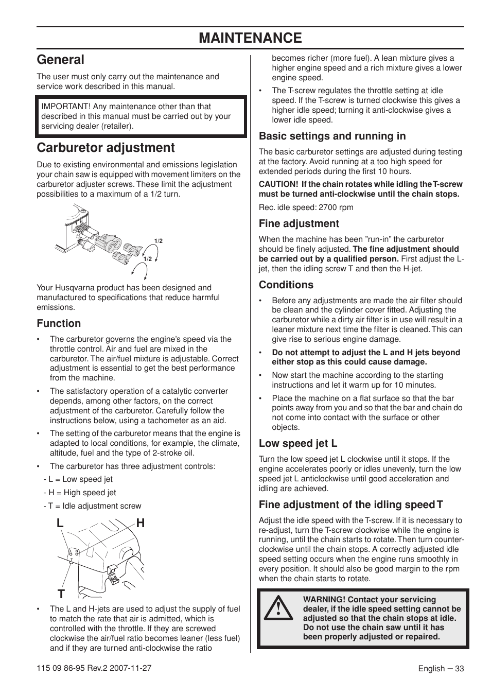 Husqvarna Chainsaw Rpm Chart