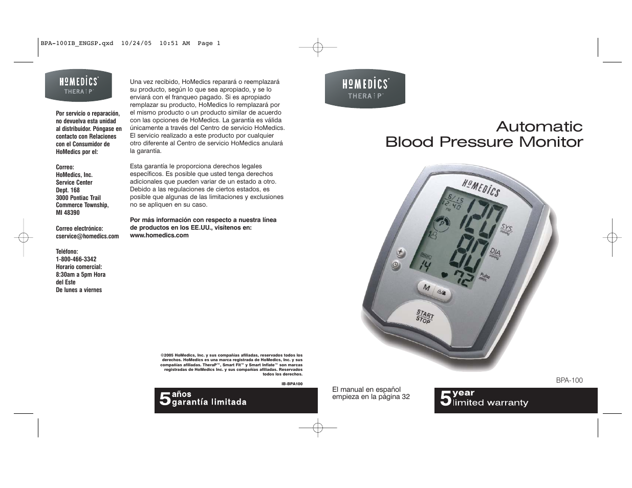 HoMedics BPA-100 User Manual | 32 pages