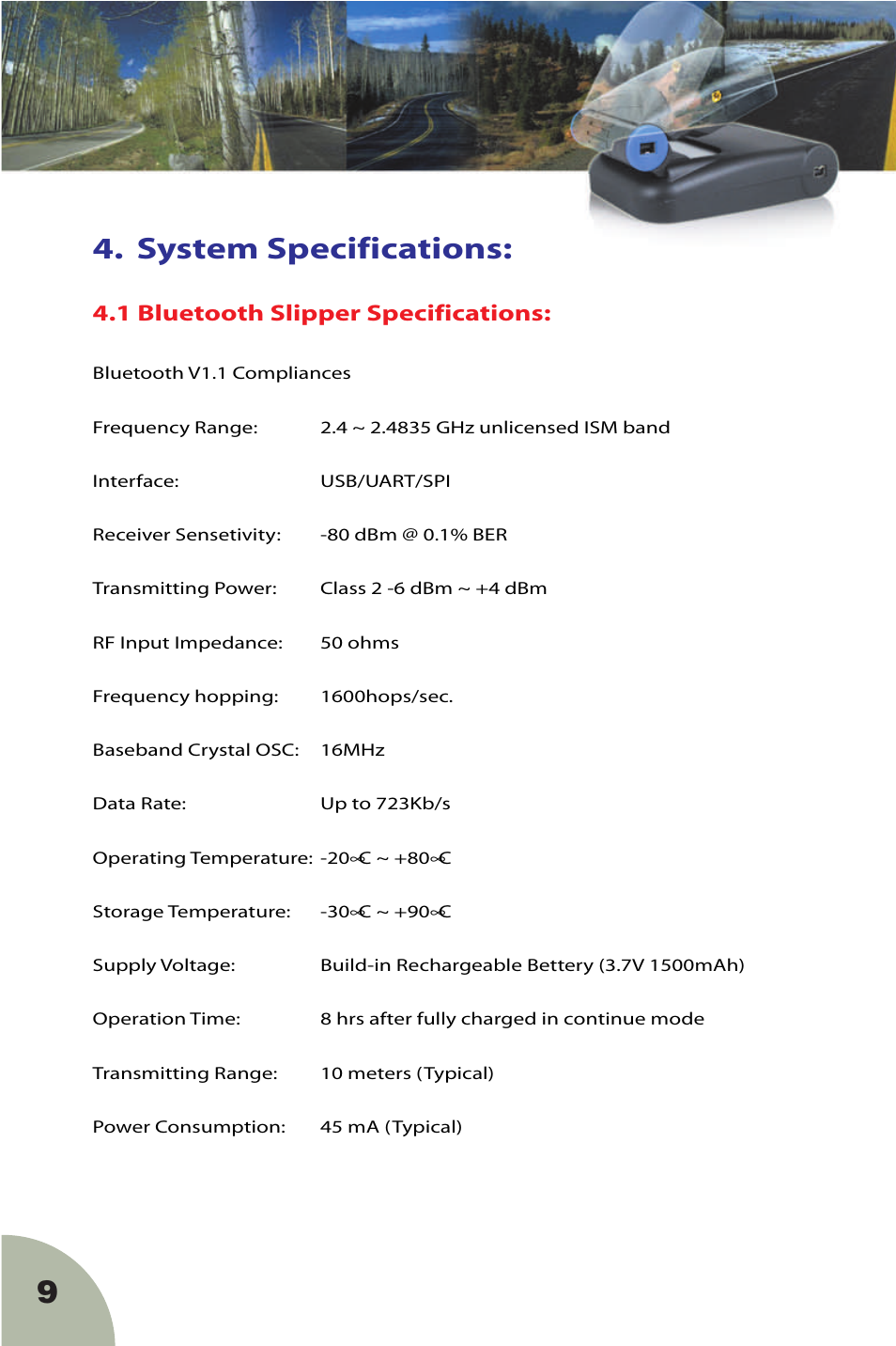 System specifications, 1 bluetooth slipper specifications | Haicom HI-401BT User Manual | Page 8 / 14