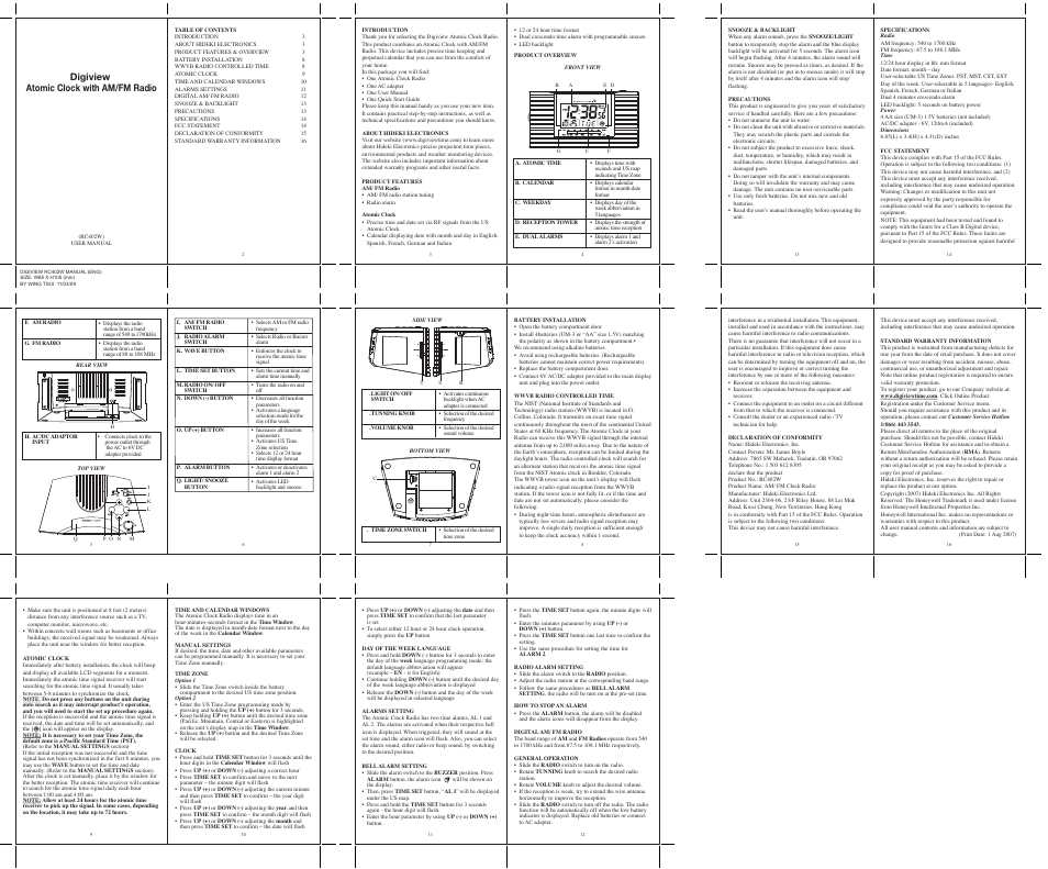 Honeywell RC402W User Manual | 1 page