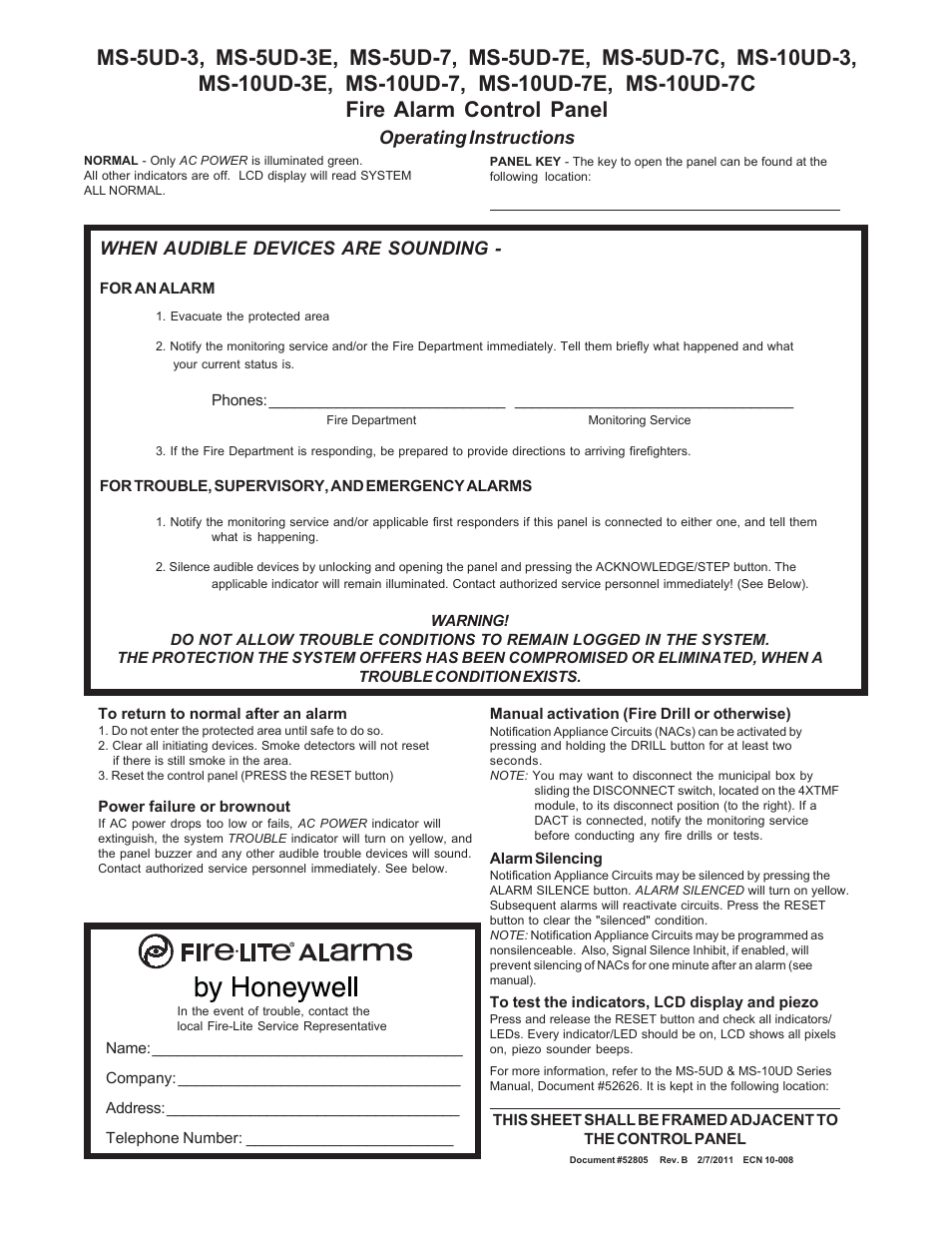 Honeywell MS-5UD User Manual | 1 page