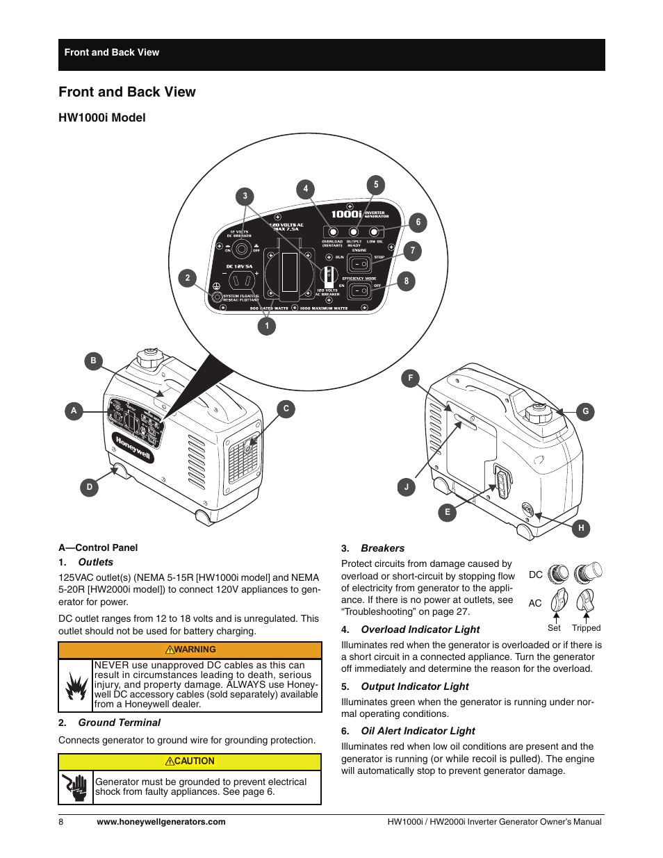 Front and back view, Hw1000i model | Honeywell HW2000i User Manual | Page 14 / 46