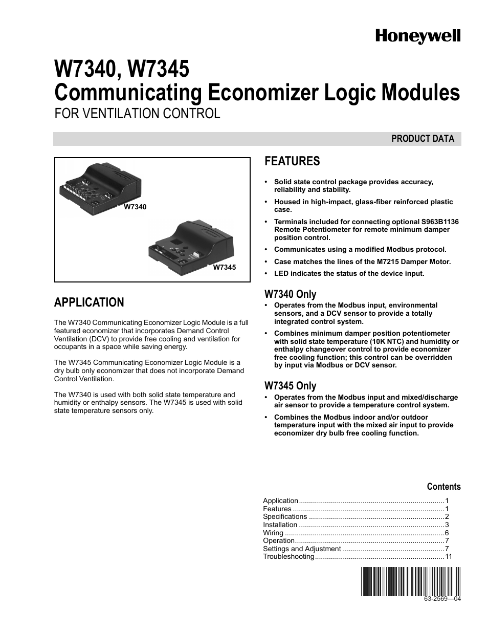 Honeywell W7340 User Manual | 12 pages