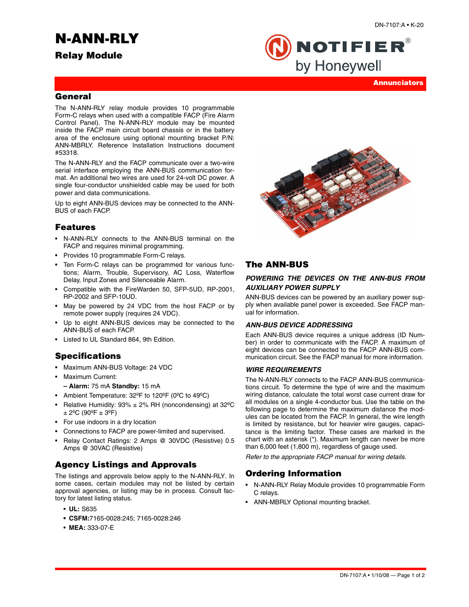 Honeywell N-ANN-RLY User Manual | 2 pages