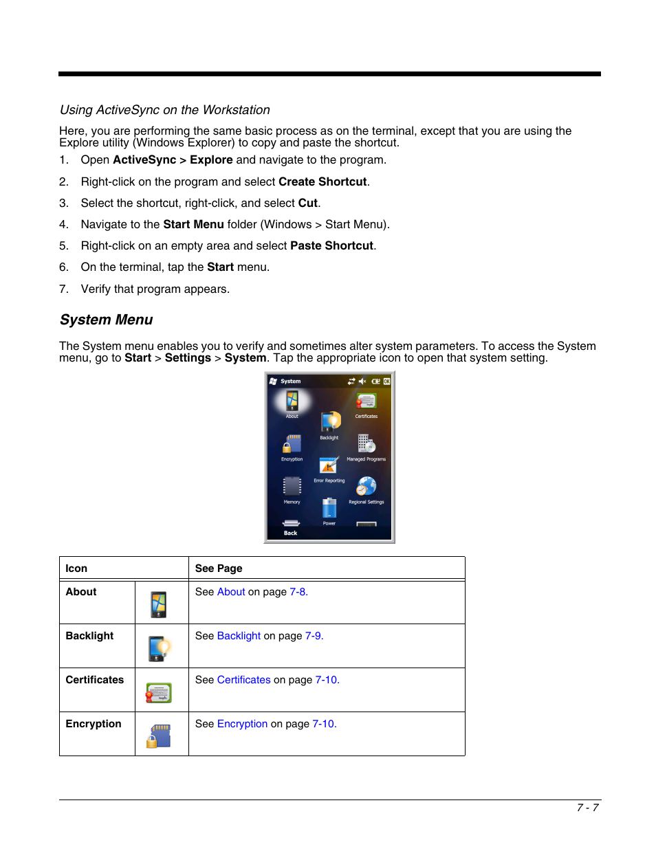 System menu, System menu -7 | Honeywell DOLPHIN 9700 User Manual | Page 61 / 142