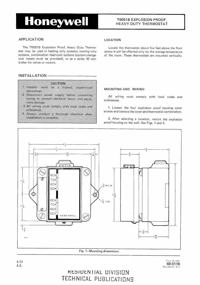 Honeywell T6051B User Manual | 3 pages