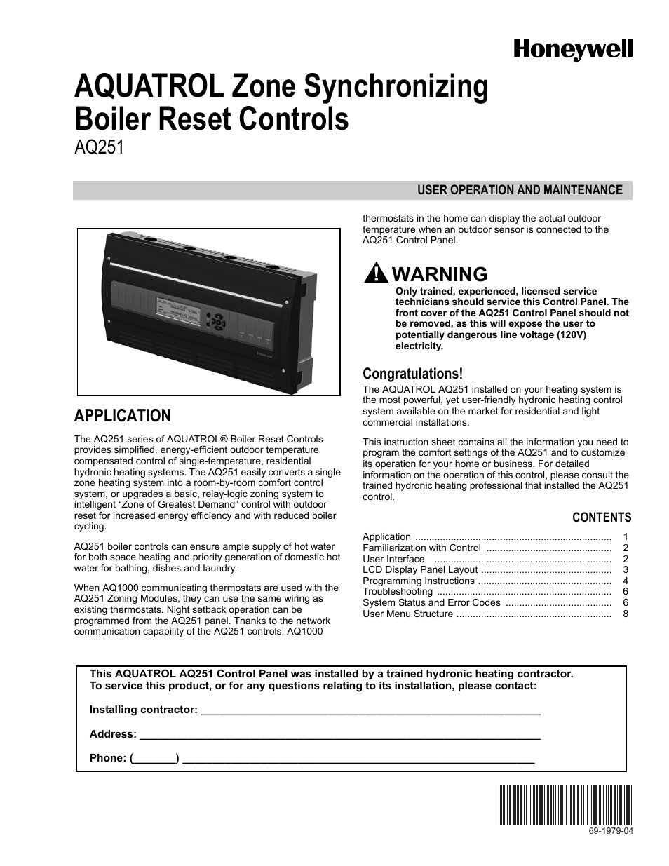 Honeywell RESET CONTROLS AQ251 User Manual | 8 pages