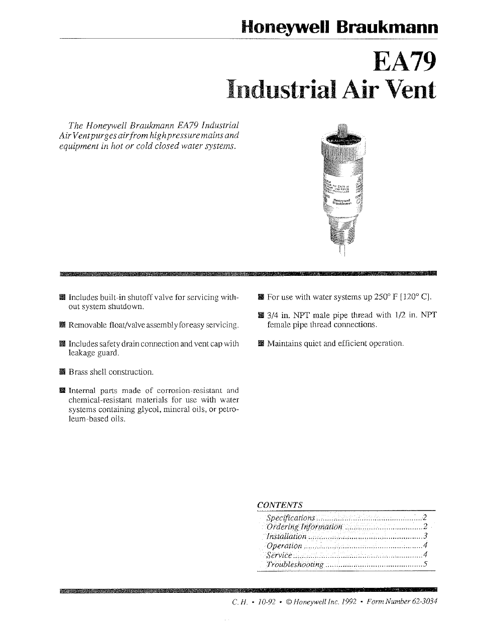 Honeywell EA79 User Manual | 6 pages