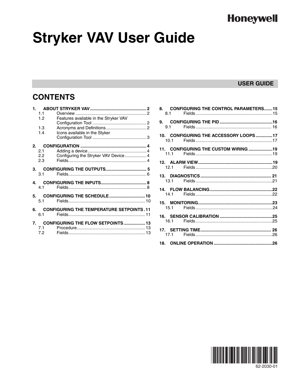 Honeywell Stryker VAV 62-2030-01 User Manual | 28 pages