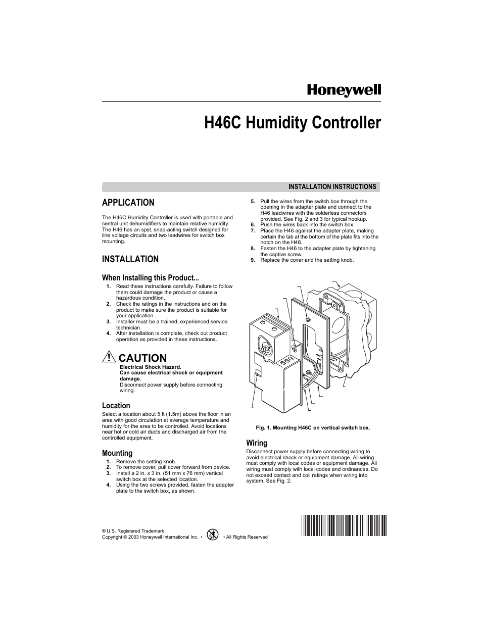 Honeywell H46C User Manual | 4 pages