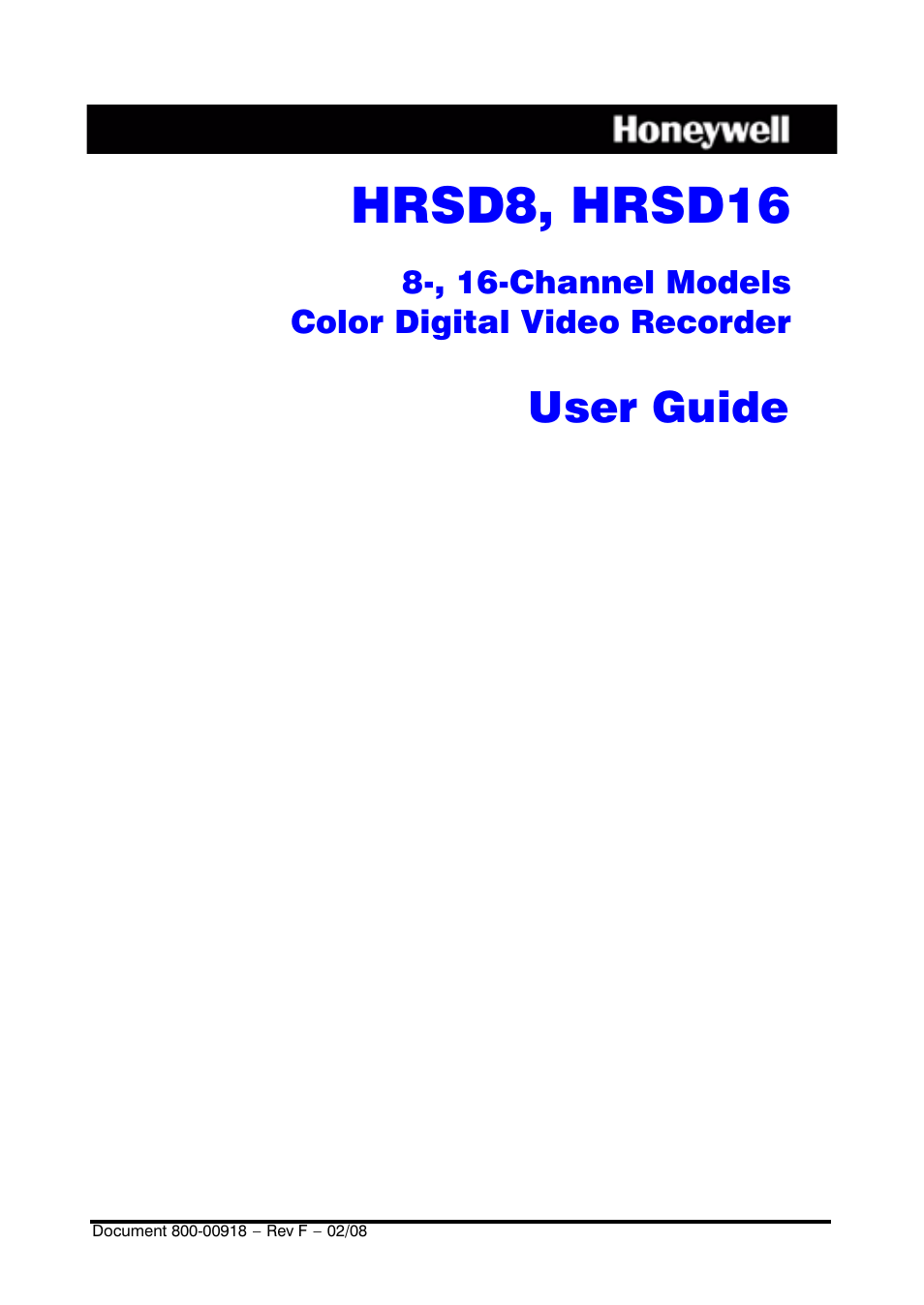 Honeywell HRSD16 User Manual | 160 pages
