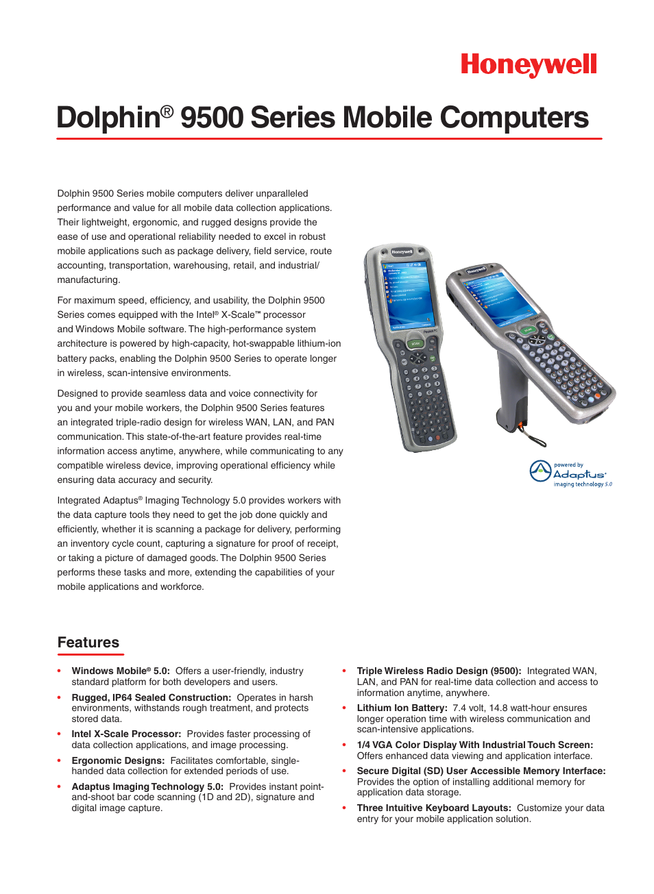 Honeywell Dolphin 9500 Series User Manual | 2 pages