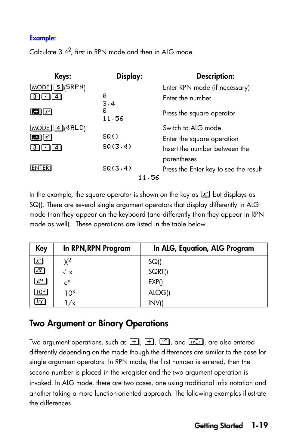 Two argument or binary operations | HP 35s Scientific Calculator User Manual | Page 35 / 382