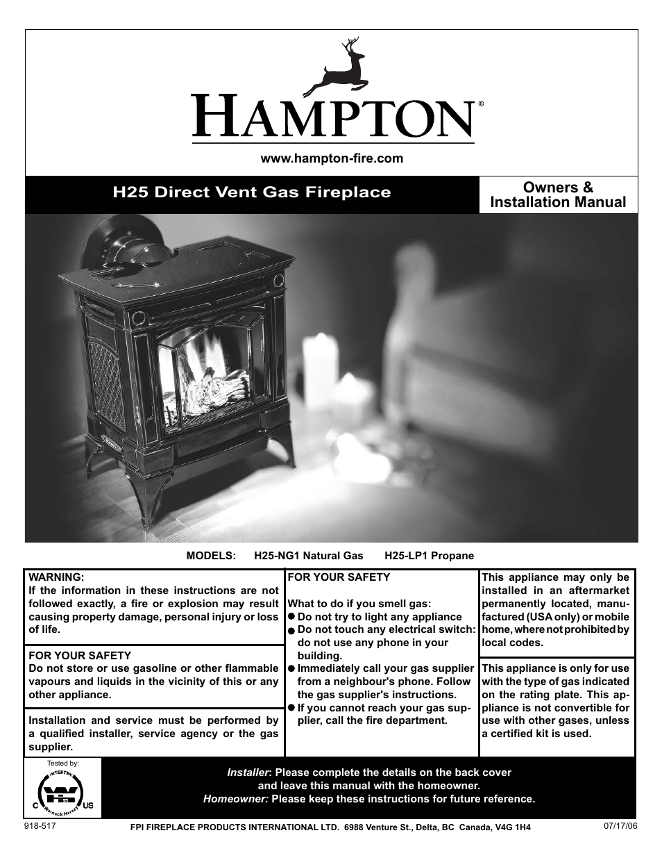 Hampton Direct H25-NG1 User Manual | 44 pages