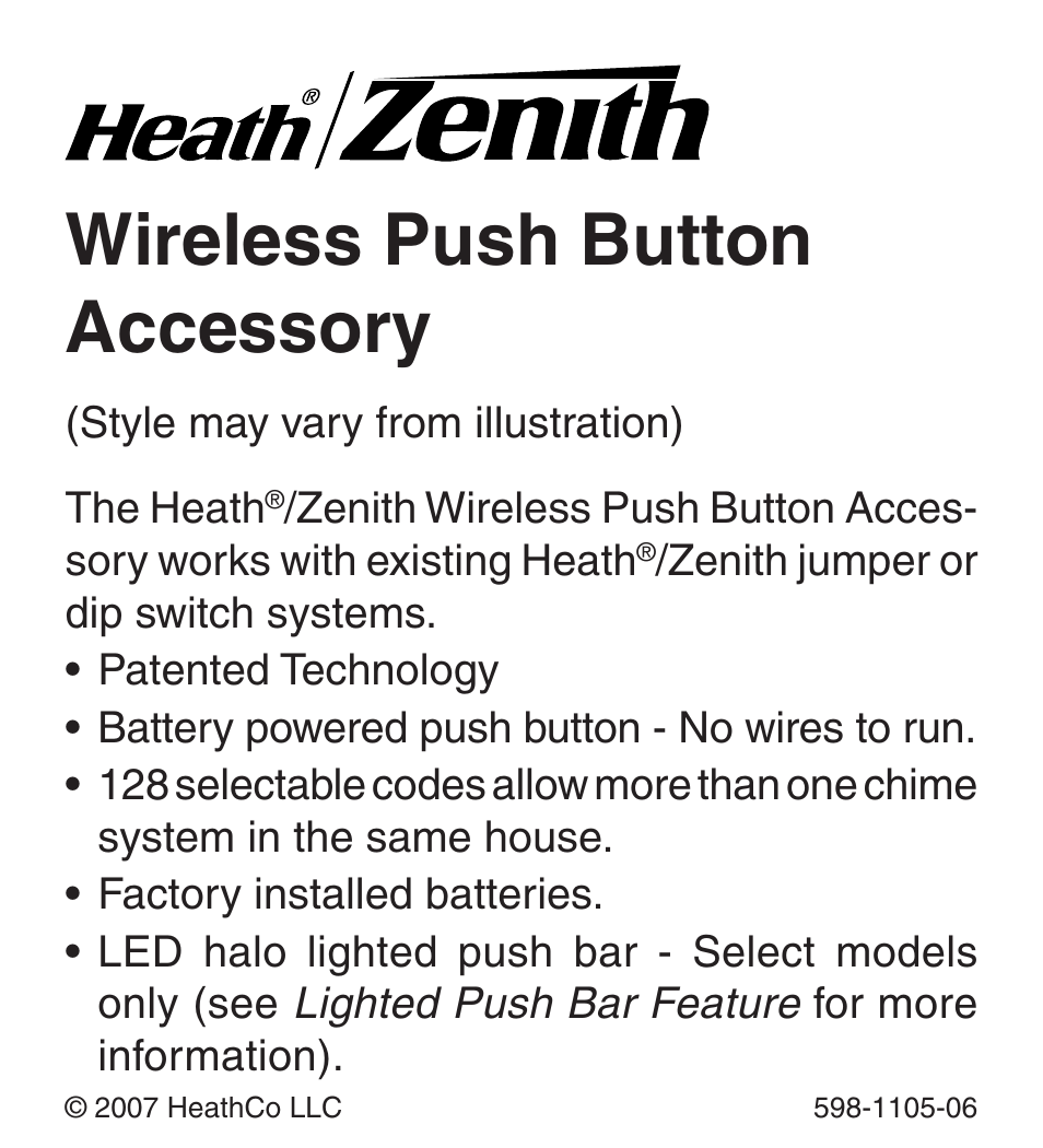 Heath Zenith Wireless Push Button Accessory 598-1105-06 User Manual | 32 pages