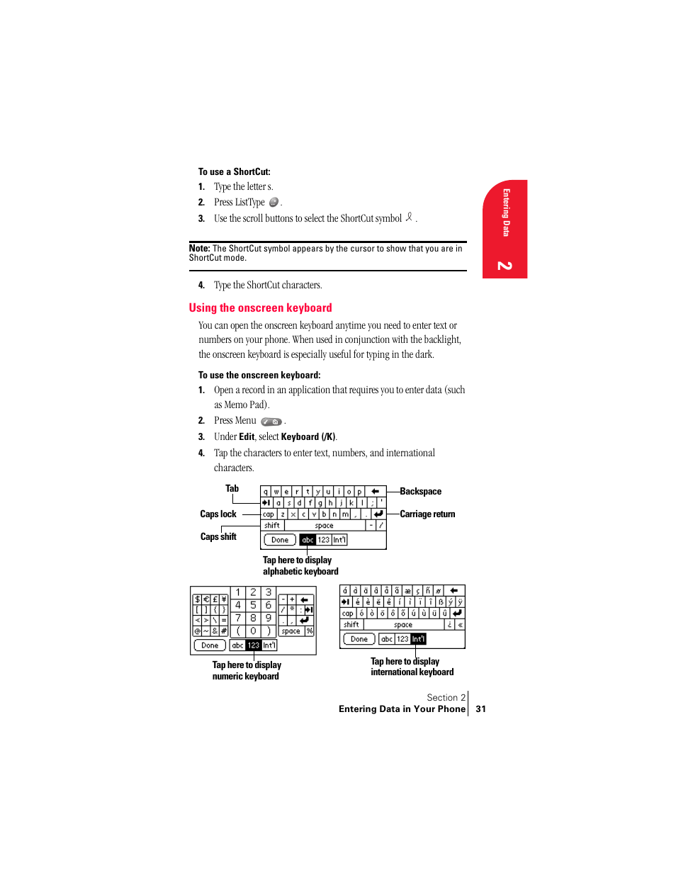 Using the onscreen keyboard | Handspring Treo 300 User Manual | Page 39 / 286