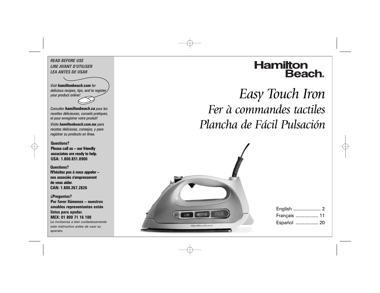 Hamilton Beach Easy Touch Iron User Manual | 32 pages
