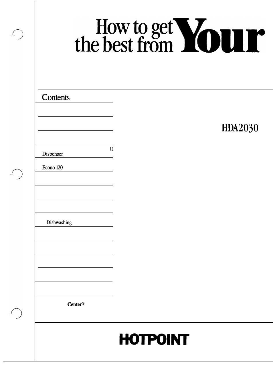 Hotpoint HDA2030 User Manual | 20 pages