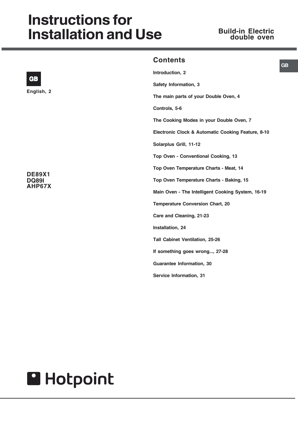 Hotpoint DQ891 User Manual | 32 pages