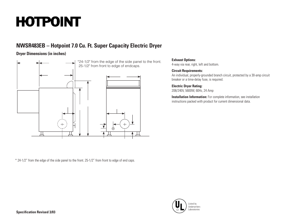 Hotpoint NWSR483EB User Manual | 3 pages