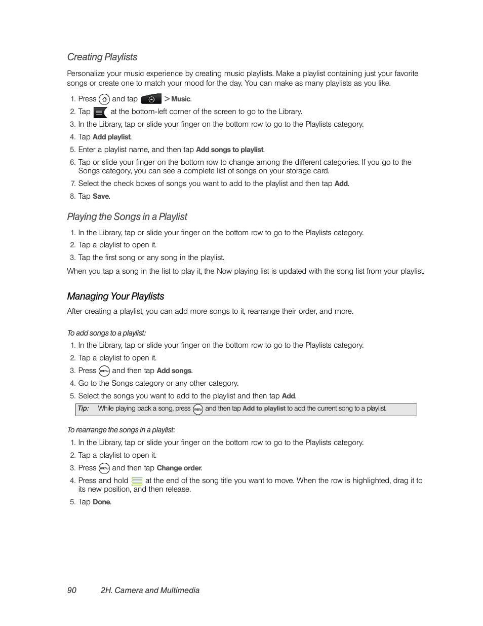 Creating playlists, Playing the songs in a playlist, Managing your playlists | HTC EVO 4G User Manual | Page 100 / 197